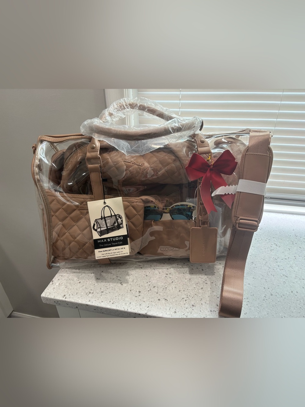NWT Max Studio "The Deluxe Travel Edit" Clear Duffle Bag- Carmel Colorway